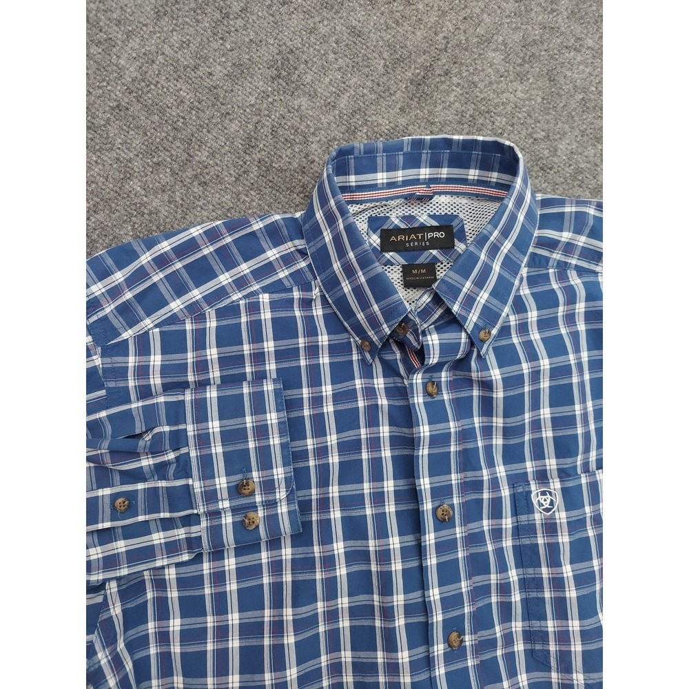 Ariat Pro Button Shirt Mens Medium Blue Plaid Button Down Long Sleeve